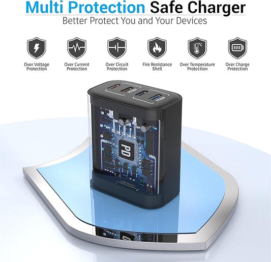 40W USB C Charging Block, 4 USB C Ports, Type C Wall Plug Fast Charger Cube, Power Adapter Box for iPhone 16, 15, 14, 13, 12, 11, Galaxy Phones, Watch, Tablet, Smartphones (Black 1Pack)