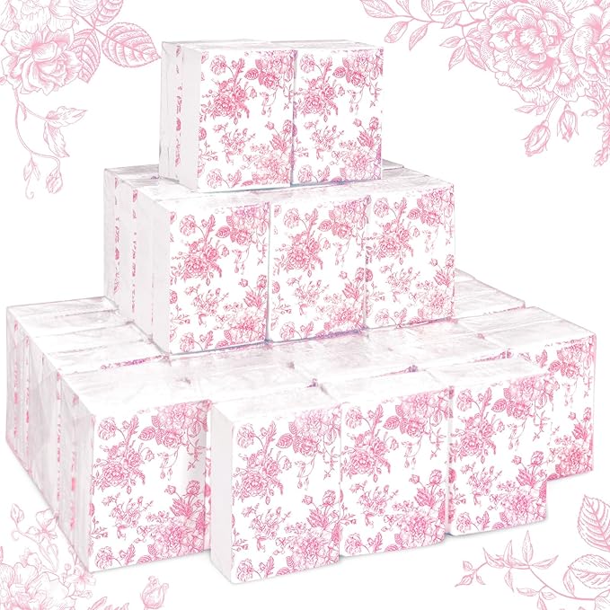 50 Bulk Pink Floral Tissue Packs Vintage Flower Mini Travel Size Facial Tissues Chinoiserie Flower Portable Pocket Tissue for Wedding Party Supplies