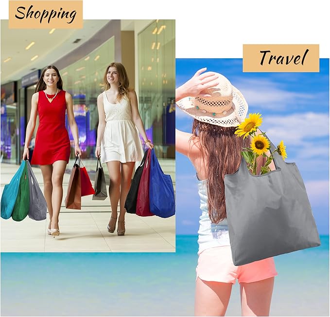 BeeGreen Foldable Travel Bag Reusable Gifts Bags - Reusable Grocery Bags Large Holiday Gifts Cloth Tote With Handles - Bulk Reusable Shopping Bags for Women (Beach Storage Washable Collapsible)