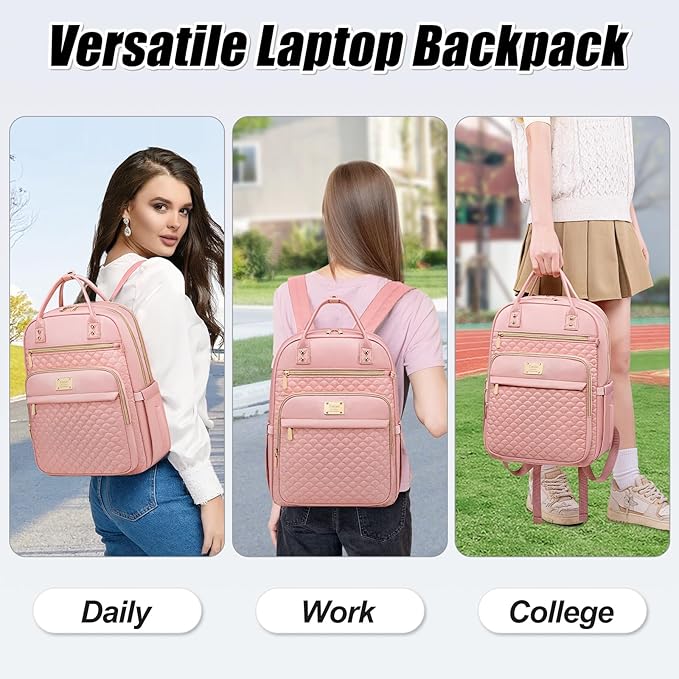Laptop Backpack for Women,15.6 Inch Laptop Backpack for Work,Water Resistant Travel Backpack,College Bookbag with Wallet (Pink-1)