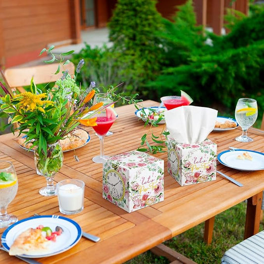 12 Pack Summer Watercolor Roses Floral Facial Tissues Cube Boxes 600 Sheets 3 Ply Small Flower Square Face Tissues Bulk for Summer Car Bedroom Supplies