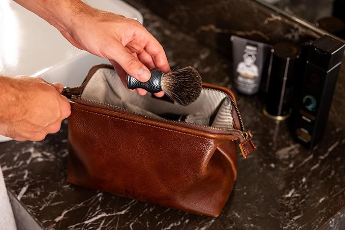 NV Holders Premium Genuine Leather Toiletry Bag for Men - The Ultimate Travel Dopp Kit and Hygiene Organizer, Perfect Men's Toiletry Travel Bag (Brown)