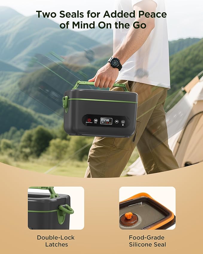 Cordless Electric Lunch Box for Adults:20000mAh Rechargeable Heated Lunch Box with Self Heating & 1.2L Portable Food Warmer for Work Travel Car