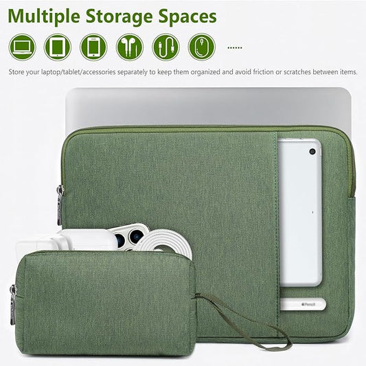 HYZUO 14-15 Inch Laptop Sleeve Bag Set for MacBook Air 15 M4/M3/M2, MacBook Pro 15, XPS 14/15 Plus, 15" Surface Laptop, Notebook Case for 14" HP Lenovo ThinkPad Asus Acer Huawei, Grass Green
