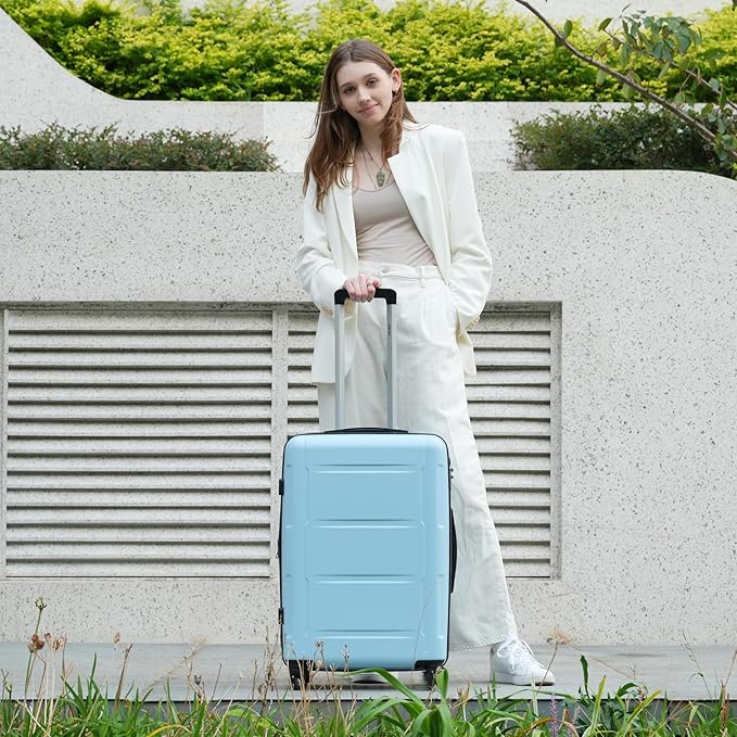 Merax Luggage Set 2 Piece Suitcase Sets with Spinner Wheel,Lightweight Hardside Expandable Travel Laggage with TSA Lock,Suitcase with Travel Bag(20"/28",Baby Blue)