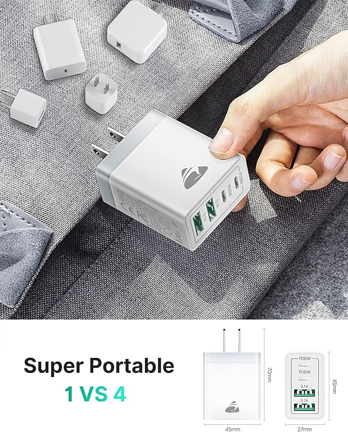 USB C Wall Charger Block 3-Pack, Aiminu 40W 4-Port PD Power Delivery Fast Type C Charging Block Plug Adapter for iPhone 15 14 13 12 11 Pro Max, XS/XR/X, iPad, Android Phones Charger Cube