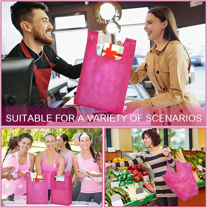 Windyun Large Grocery T-shirt Bags Bulk Reusable Non Woven Shopping Bag Foldable Gift Tote with Handle, 21x11x6 Inch