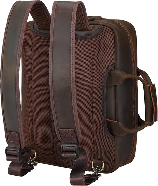 TIDING Men's Leather Convertible Backpack 15.6 Inch Laptop Briefcase Messenger Bag Work Business Travel Rucksack