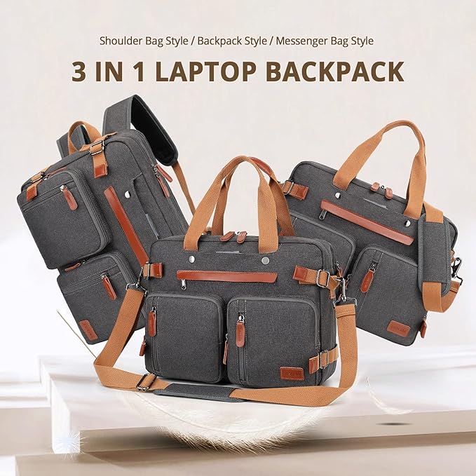 MOLNIA 15.6 inch Laptop Backpack,3 in 1 Briefcases For Men,Laptop Backpack, Messenger Bag,Computer Bags For Men Women, Dark Grey