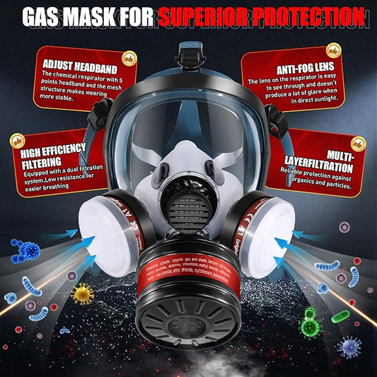Gas Masks - Gas Masks Survival Nuclear and Chemical with 40mm Activated Carbon Filter&6001CN Filters for Chemical