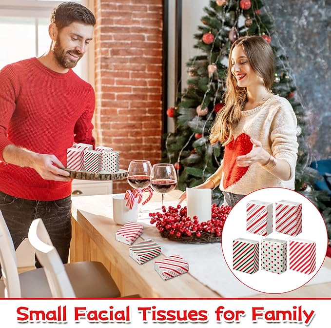 Ctosree 50 Pack Christmas Pocket Tissues Candy Cane Travel Packs Bulk 500 Sheet Small Facial Individual Tissues Pocket Packs 3 Ply Mini Travel Size for School Outdoor Camping