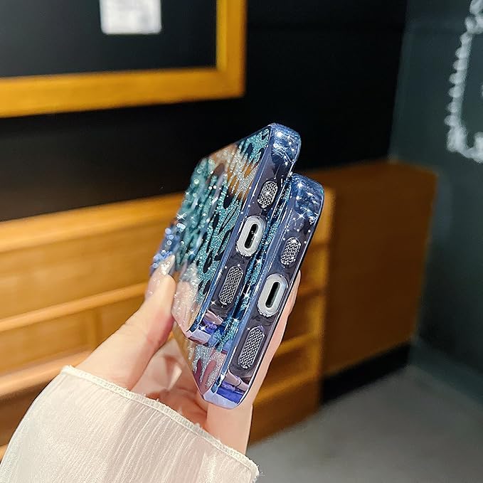 for iPhone 11 Case Magnetic,Soft Cute Luxury Leopard Cheetah Pattern Plating Glitter Bling Phone Case Compatible with MagSafe Clear Shockproof Back Cover for Women Girl 6.1"-Blue