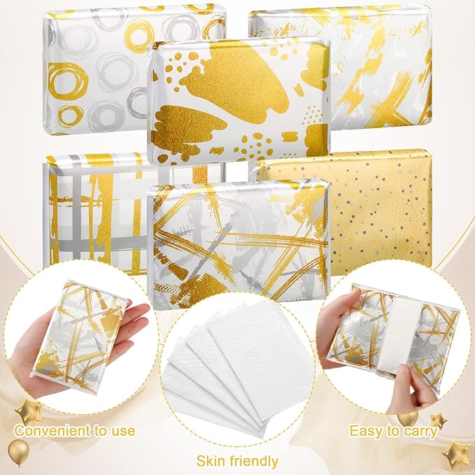 24 Packs Travel Size Tissue Pocket Slim Pack Facial 3 Ply Wallet Size Pocket Tissues for Travel Wedding Party Favors, 6 Styles(Stylish Style)