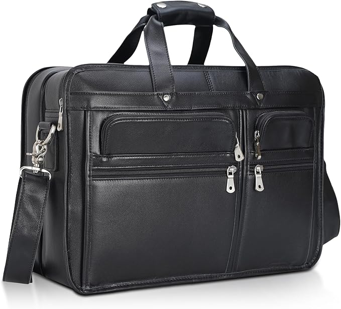 Polare 17'' Napa Leather Briefcase Laptop Attache Case Messenger Bag For Men Fits 15.6'' Laptop
