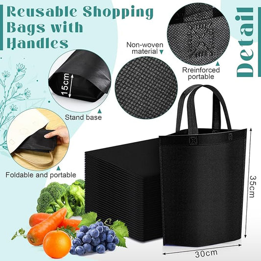 Windyun Reusable Grocery Bags Large Non Woven Shopping Bags with Handle Foldable Portable Tote Carryall Bulk 11.8x6x13.8 Inch