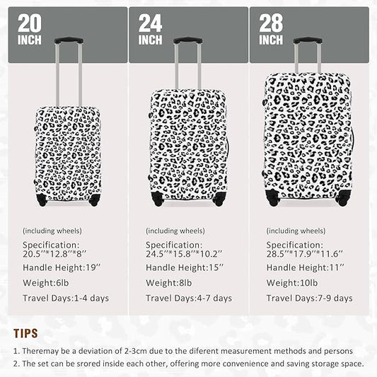 Merax Luggage Sets 3 Piece, Hardside Expandable Suitcase Set with Spinner Wheels, Lightweight Leopard Luggage 20+24+28 IN, Leopard White+Black