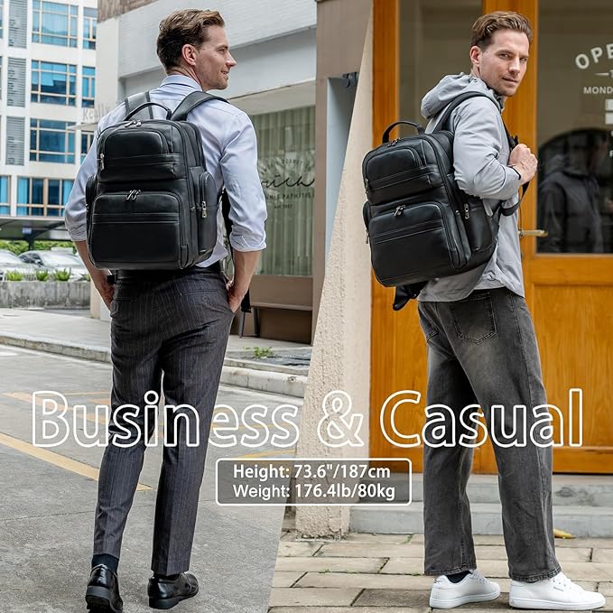 TIDING Men's Vintage Leather Backpack 15.6" Laptop Bag Large Capacity Business Travel Hiking Shoulder Daypacks