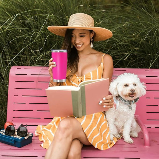 20oz Tumbler Bulk Stainless Steel Tumbler Cup with Lid Vacuum Insulated Double Wall Travel Mug, Durable Powder Coated Travel Coffee Tumbler Mug for Hot & Cold Drinks, Hot Pink,8 Pack