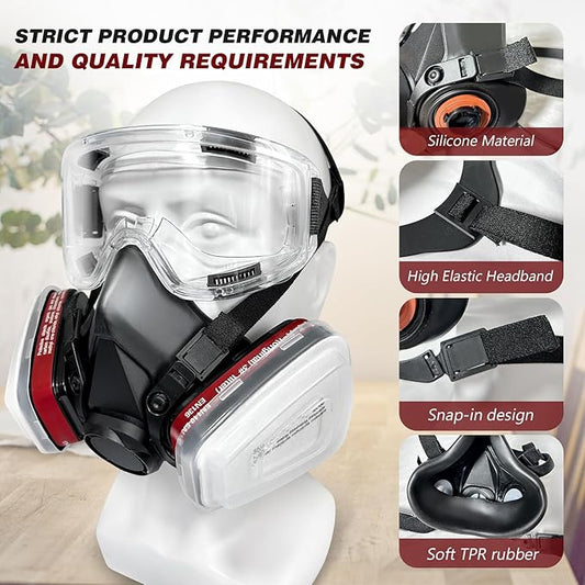 Gas Mask Survival Nuclear and Chemical, Respirator with Filters for Asbestos, Fume, Resin, Painting and Dust