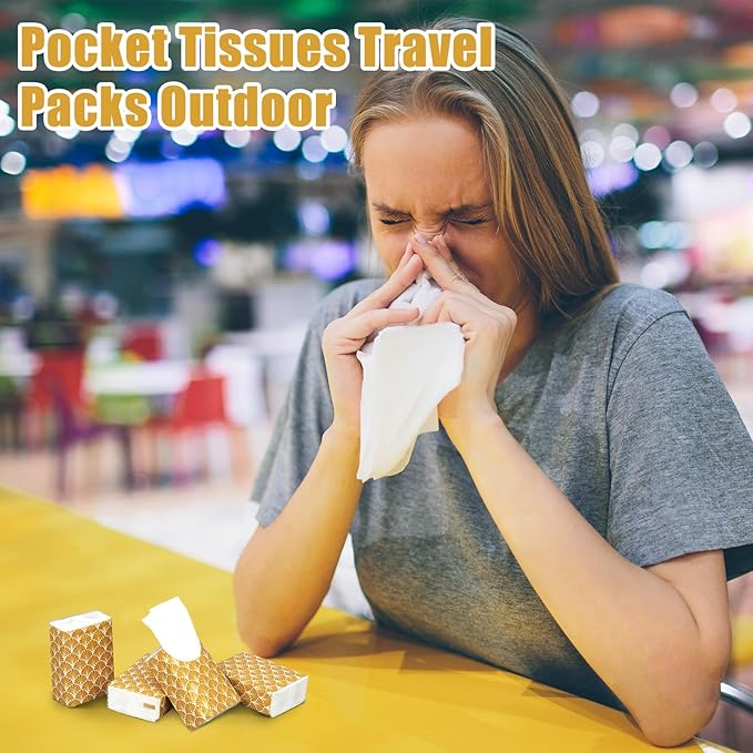 Ctosree 50 Pack Vintage Pocket Tissues Travel Packs Bulk 500 Sheet Small Tissues Pocket Packs Party Favors 3 Ply Mini Travel Size Individual for Allergy Camping