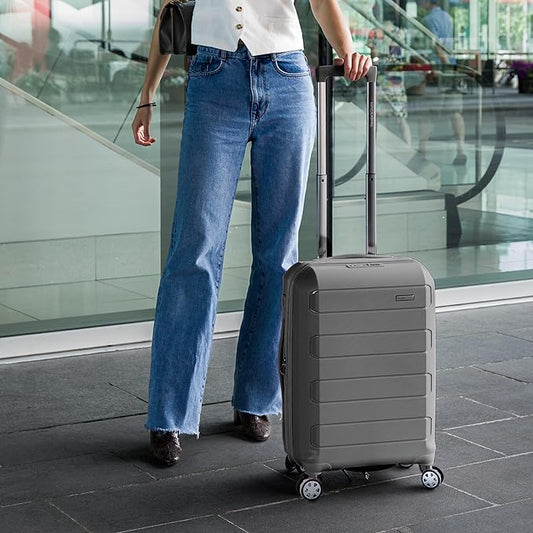 Traveler's Choice Pagosa Indestructible Hardshell Expandable Spinner Luggage, Gray, 26-Inch Medium