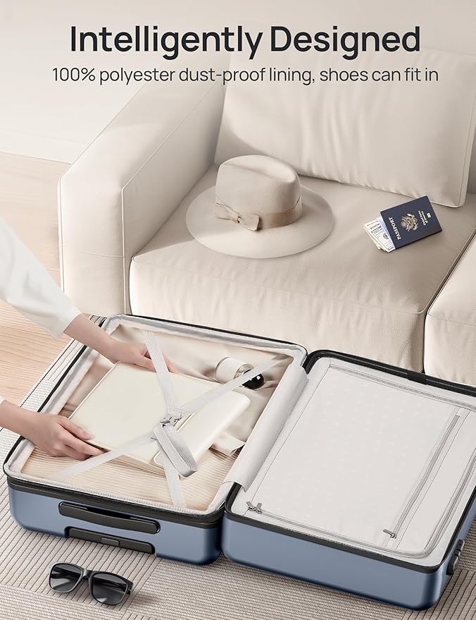 NINETYGO Carry On Luggage 22x14x9 Airline Approved, 20 Inch Luggage with Smooth Spinner Wheels, Expandable, Hard Shell PC Suitcase, Lightweight Travel Luggage, TSA Approved (Shadow, Rhine Max)