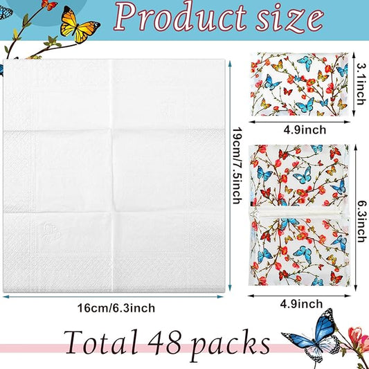 Geyee 50 Packs Facial Tissue Travel Packs Disposable Pocket Tissues for Wedding Guest Travel School Purse Home Supplies, 500 Sheets 3 Ply(Butterfly)