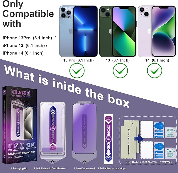 CHISHA 2-Pack Anti Blue Light Matte Screen Protector for iPhone 14 and iPhone 13 and iPhone 13 Pro 6.1-Inch, Auto Dust Removal, No Bubbles, High Definition Clear, Easy Installation