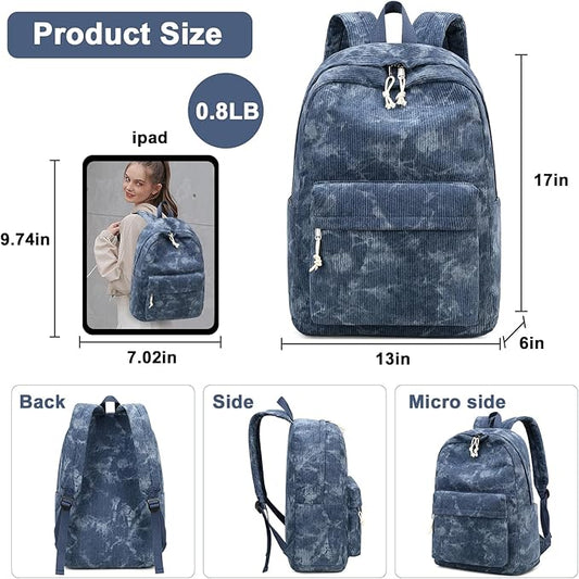 School Backpack for Teens Large Corduroy Bookbag Lightweight 15.6 inch Laptop Bag for Girls Women Casual High School College