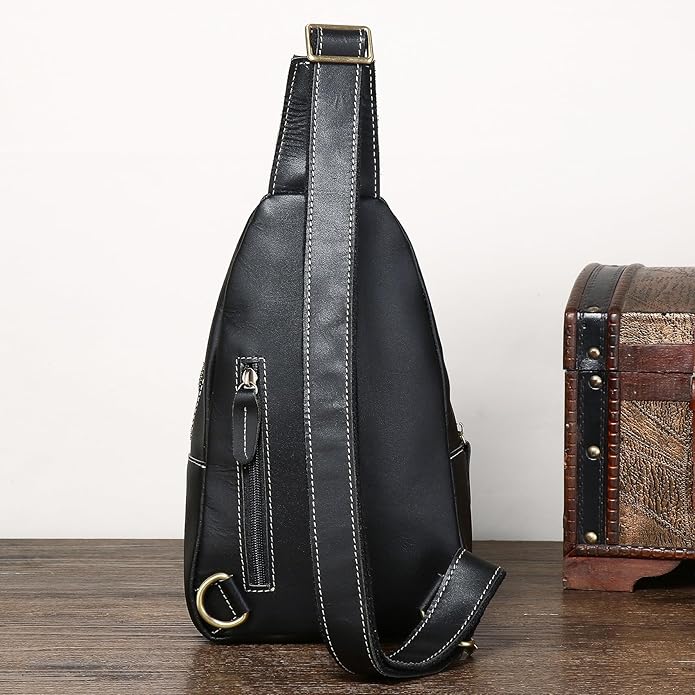 Genuine Leather Sling Bag for Men Women Backpack Chest Shoulder Satchel Crossbody Bags Casual Outdoor Daypack