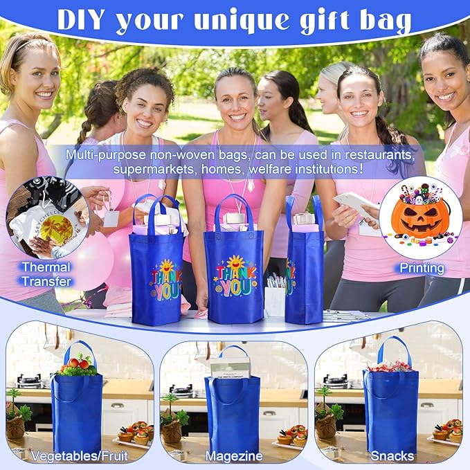 Windyun Reusable Grocery Bags Large Non Woven Shopping Bags with Handle Foldable Portable Tote Carryall Bulk 11.8x6x13.8 Inch