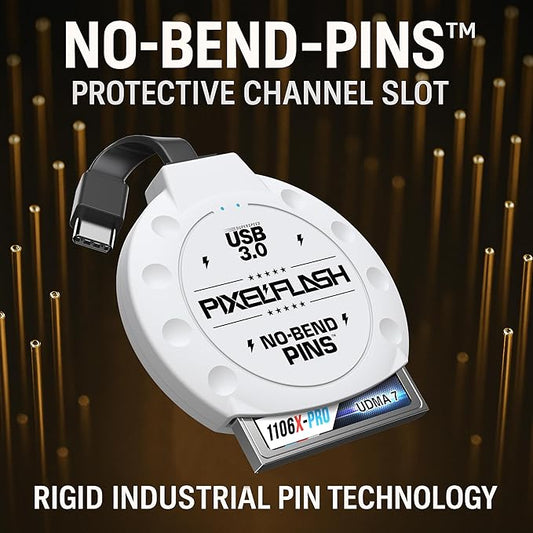 PixelFlash CF Card Reader USB C (White) - Compact Flash Memory Card Reader with Cabled Type-C USB 3.1, 5GB/s File Transfer, No-Bend Pins Technology, Supports UDMA-7, Anti-Slip & Anti-Scratch Exterior