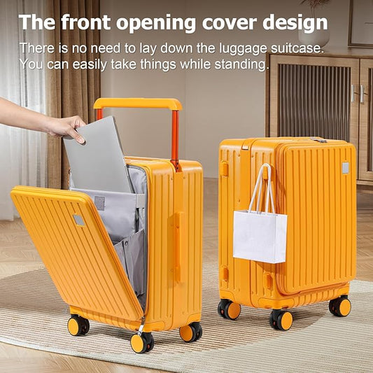 Joyway Hardshell Carry on Luggage with Front Pocket, Lightweight Hardside 20 Inch Suitcase with Spinner Wheels and TSA Lock (Orange, Carry on Luggage-20 Inch)