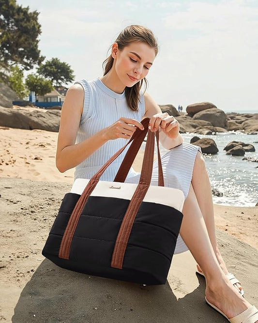 LOVEVOOK Tote Bag for Women, Large Puffer Work Tote Laptop Bag, Lightweight Travel Tote Bag with Zipper Gifts for Women
