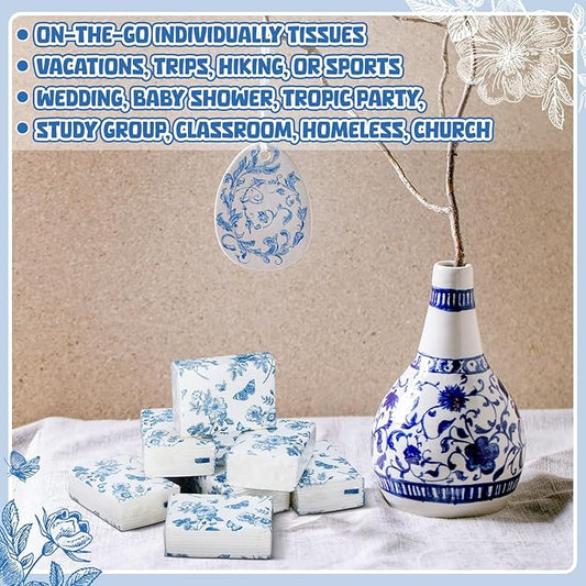 Therwen 100 Pack Pocket Tissues Travel Packs Bulk 1000 Sheet Mini Tissues Bulk 3 Ply Small Travel Size Paper Individual Pocket Size (Butterfly)