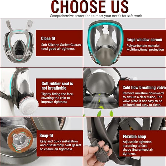 Respirator Mask, Reusable Face Respirators with Filters, Gas Masks Against Chemicals/Organic Vapor/Formaldehyde