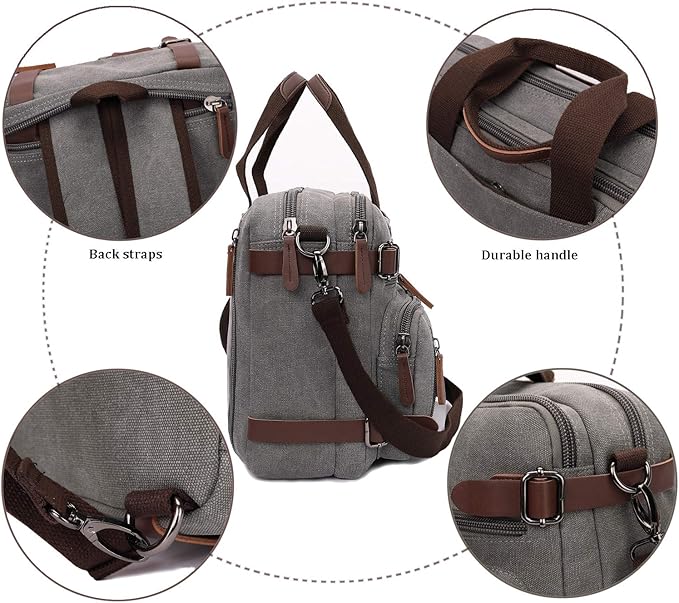 3 in 1 Convertible Laptop Backpack, 17.3 inch Messenger Bag for Men, Multi-Functional Travel Laptop Bag for College Men Women (17.3 Inch, Grey)