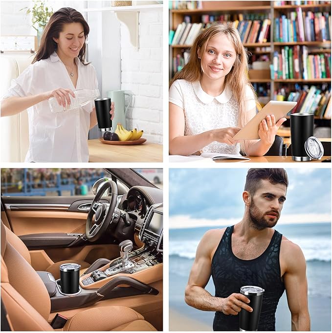 Sieral 36 Packs Stainless Steel Tumbler Bulk with Lid Vacuum Double Wall Insulated Travel Coffee Mug Powder Coated Tumbler Cup for Graduation Wedding Christmas Birthday Party(Black, 16 oz)