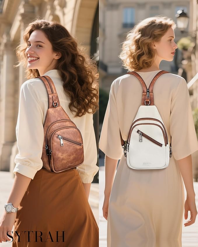 Sling Bag for Women, Crossbody Bags for Women Trendy Crossbody purse Vegan Leather Sling Backpack Chest Bag with Dual Purpose Strap, Mocha Brown