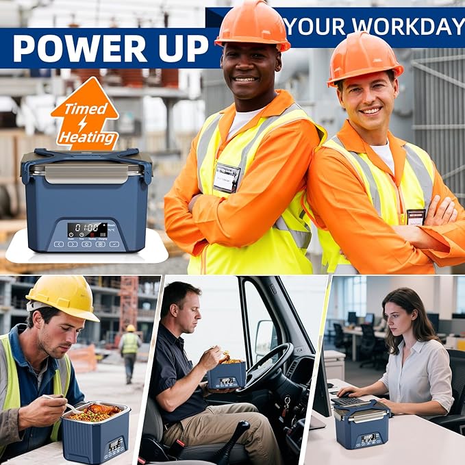 Cordless Electric Lunch Box for Adults, Heated Lunch Box 20000 mAh Battery Powered with Automatic Heating, 1.2L Portable Food Warmer, BPA Free