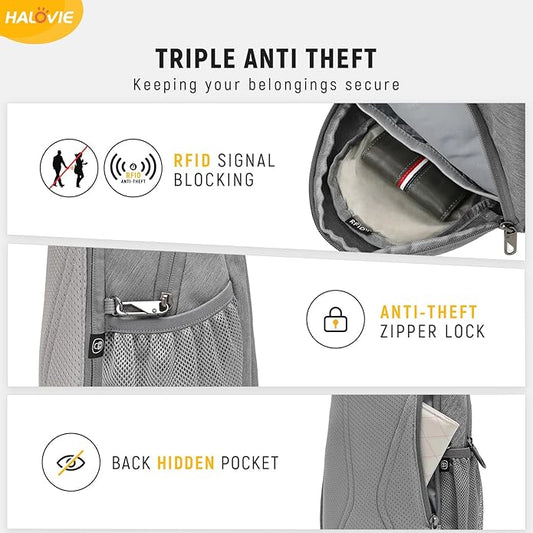 HALOVIE Anti Theft Crossbody Sling Bag RFID Travel Sling Backpack Lightweight Hiking Shoulder Chest Bag for Walking Work