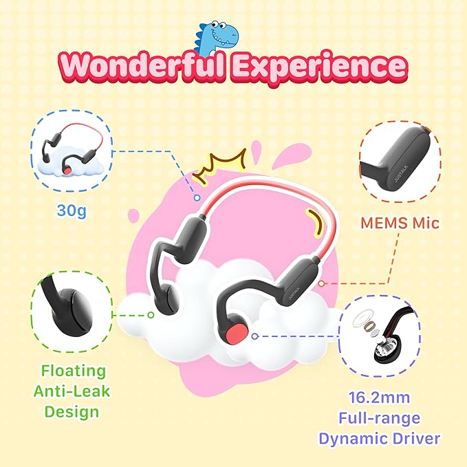 Kids Headphones, Air Conduction Wireless Open Ear Headphones for Kids, Bluetooth 5.4, 85dB Hearing Protection, Memory Titanium Neckband,MEMS Mic Built in1