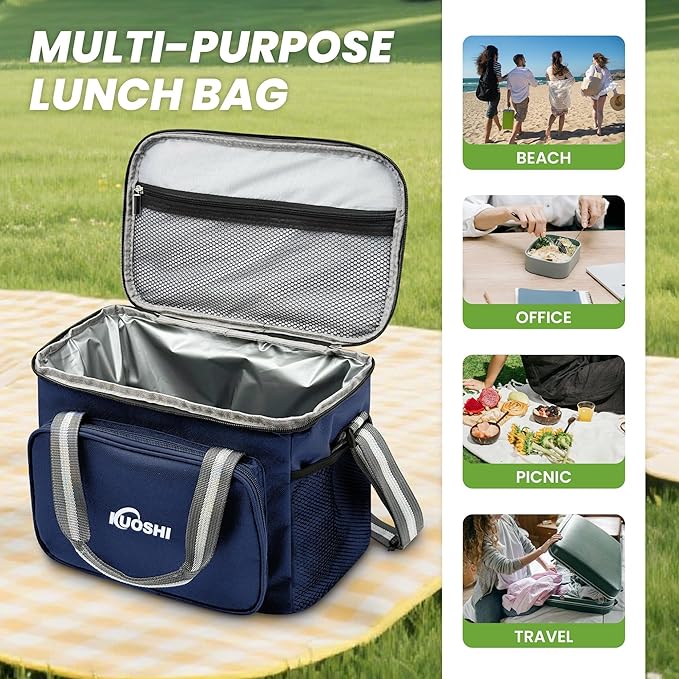 Insulated Lunch Bag for Men & Women-14L Leakproof Cooler Bag with Adjustable Strap, Large Reusable Lunch Box for Office, Beach, Picnic & Travel