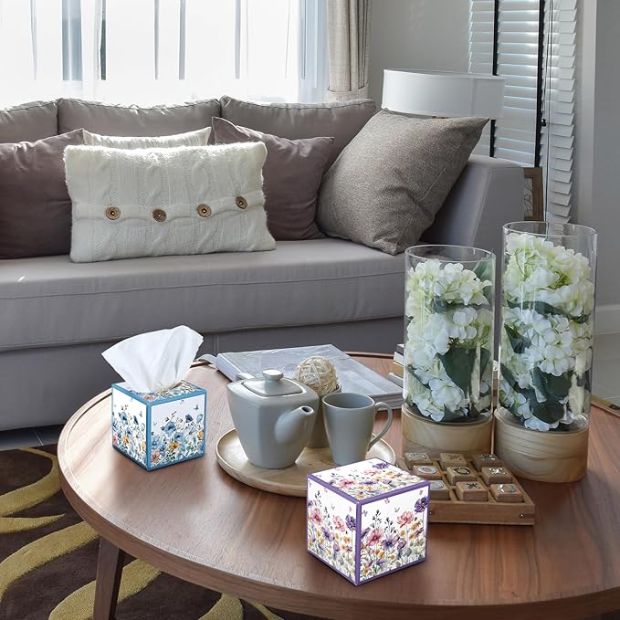 12 Pack Floral Facial Tissues Cube Boxes 600 Sheets 3 Ply Small Square Wildflowers Face Tissues Bulk for Summer Fall Car Bedroom Supplies