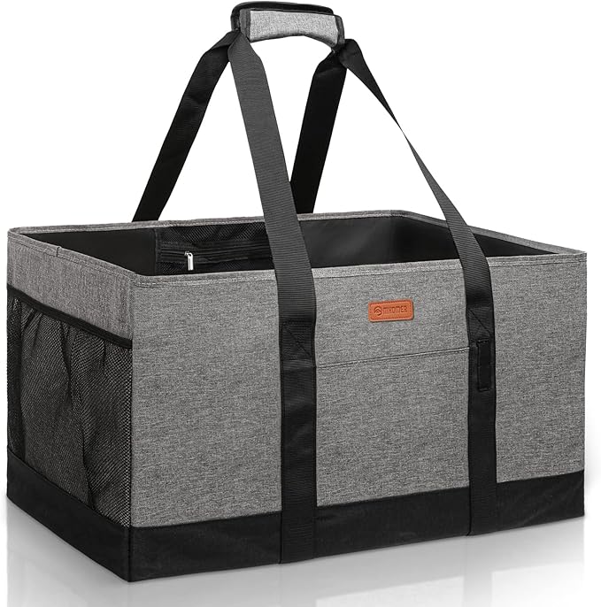 MHOMER Reusable Grocery Bags Extra Waterproof Large Utility Tote Bag with Carrying Handles Foldable Shopping Bags for Storage Space Saving Reinforced Bottom Durable Oxford Fabric Grey