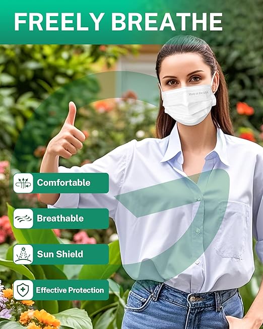 Disposable Face Masks Made in USA, 4 Ply for Families, Students, Breathable All-Day Wear & Safety, FSA HSA Eligible, ASTM Level 3 Medical Grade, 50 Pack, White