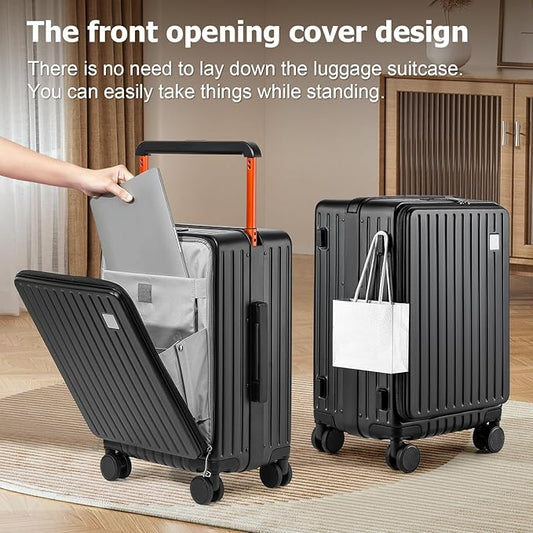 Joyway Hardshell Carry on Luggage with Front Pocket, Lightweight Hardside 20 Inch Suitcase with Spinner Wheels and TSA Lock (Black, Carry on Luggage-20 Inch)