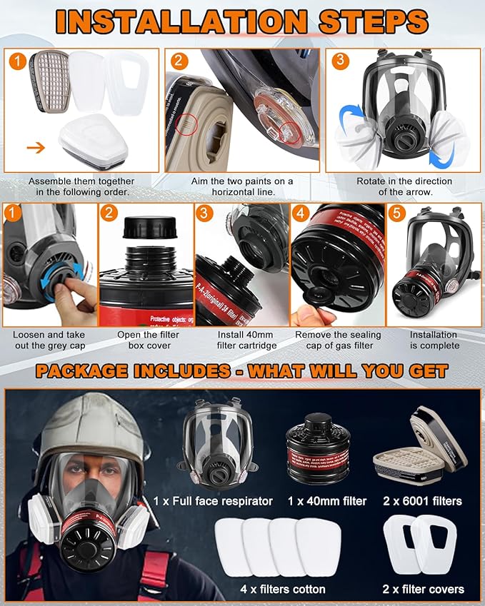 Respirator Mask with Filters, Gas Masks Survival Nuclear and Chemical, for Organic Vapor, Spray Painting, Resin