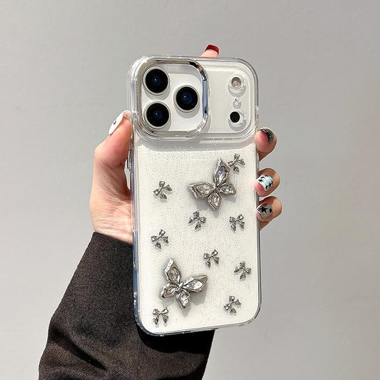 EYZUTAK Case for iPhone 17 Pro, Bling Glitter 3D Butterflies Bowknot Phone Case Cute Crystal Clear Bow Aesthetic Cover Slim Soft Durable TPU Transparent Protective Cover for Women Girls - Butterfly
