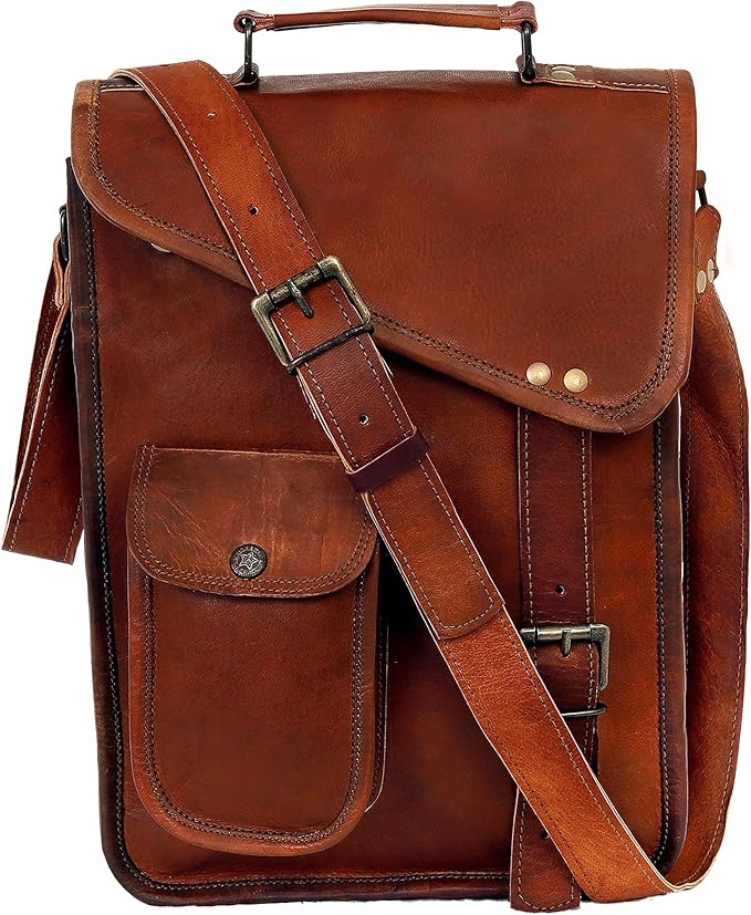 Leather Satchel Tablet Bag Laptop Case Office Briefcase Messenger Gift for Men Computer Distressed Shoulder Bag